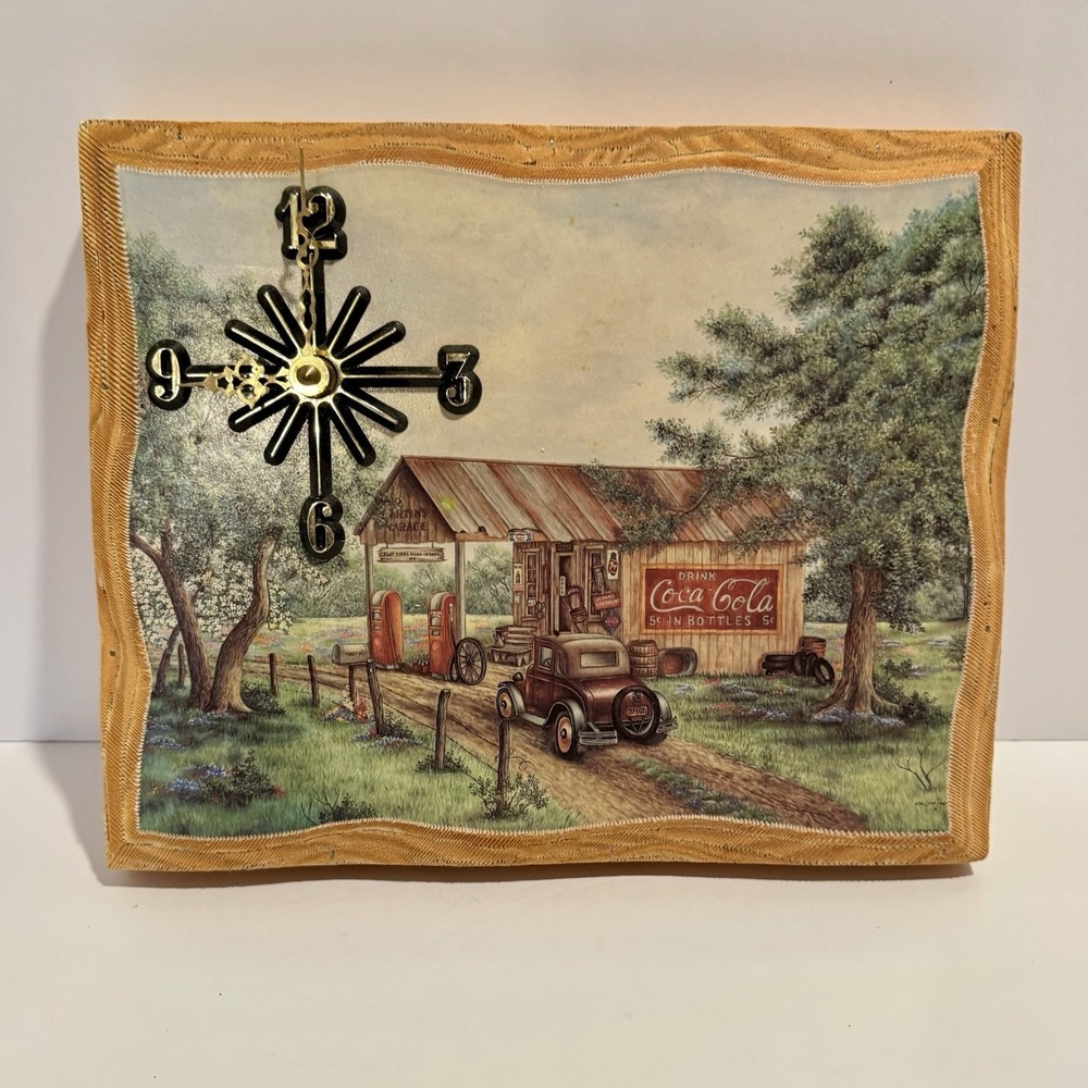 Coca-Cola Wood Clock Martin's Garage Kay Lamb Shannon '93 Coke Gas Station